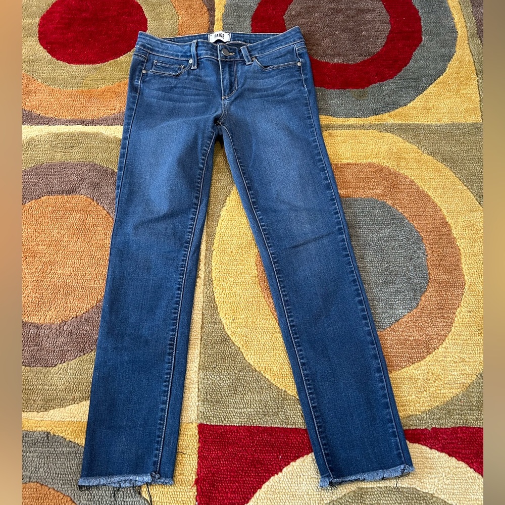 PAIGE Skyline Skinny Very Low Rise Frayed Ankle Skinny Jeans Size 28